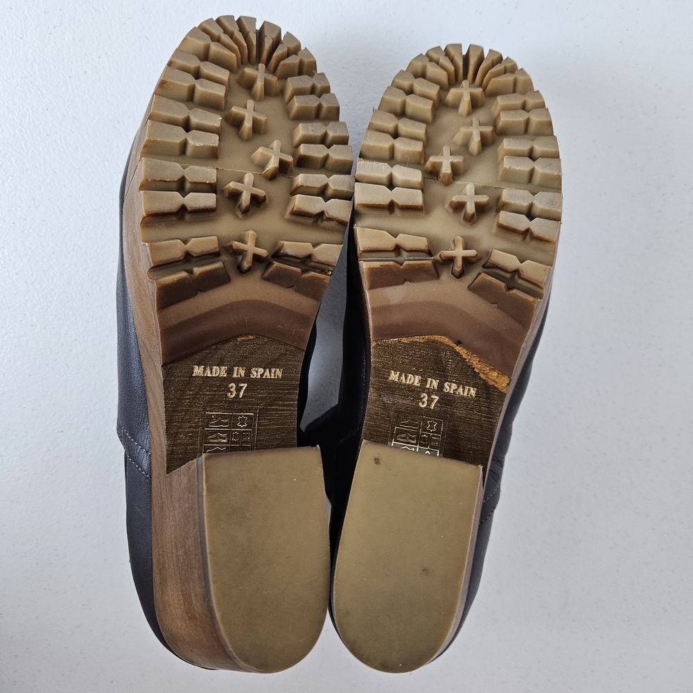 Free People Suri Clog Leather With Chunky Wooden Platform Made In Spain 37 - Picture 12 of 12